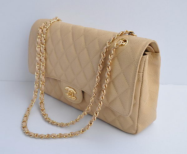 Chanel Classic 2.55 Series Apricot Caviar Golden Chain Quilted Flap Bag 1113