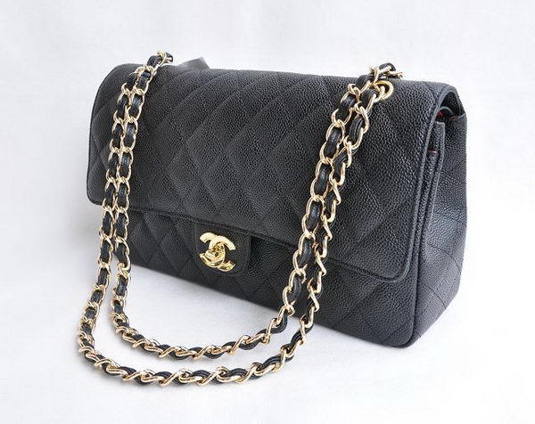 Chanel Classic 2.55 Series Black Caviar Golden Chain Quilted Flap Bag 1113