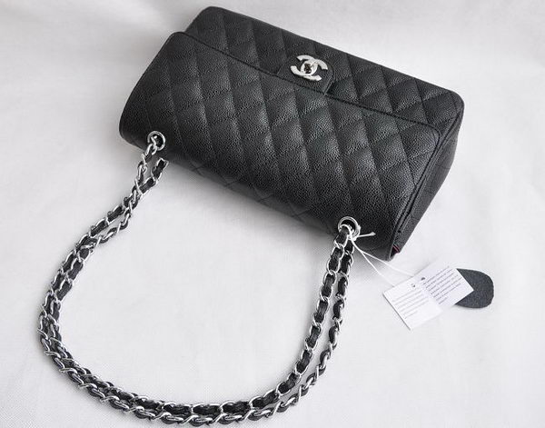 Chanel Classic 2.55 Series Black Caviar Silver Chain Quilted Flap Bag 1113