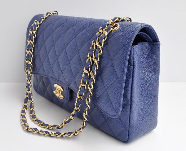 Chanel Classic 2.55 Series Blue Caviar Golden Chain Quilted Flap Bag 1113