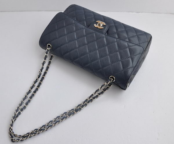 Chanel Classic 2.55 Series Light Blue Caviar Silver Chain Quilted Flap Bag 1113