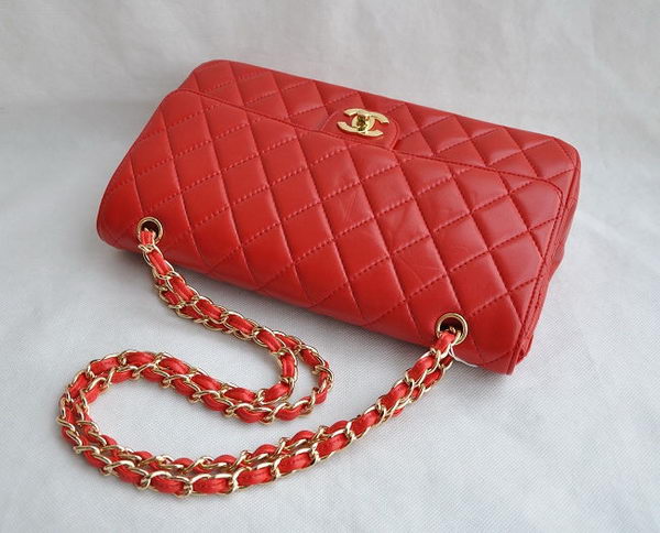 Chanel Classic 2.55 Series Red Lambskin Golden Chain Quilted Flap Bag 1113