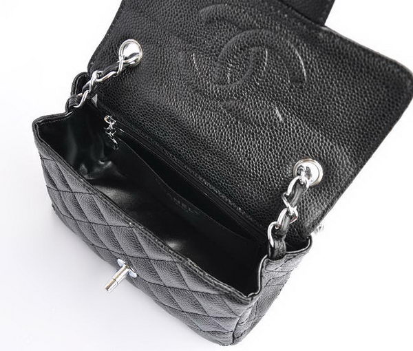 Chanel Classic Black Caviar Silver Chain Quilted Flap Bag