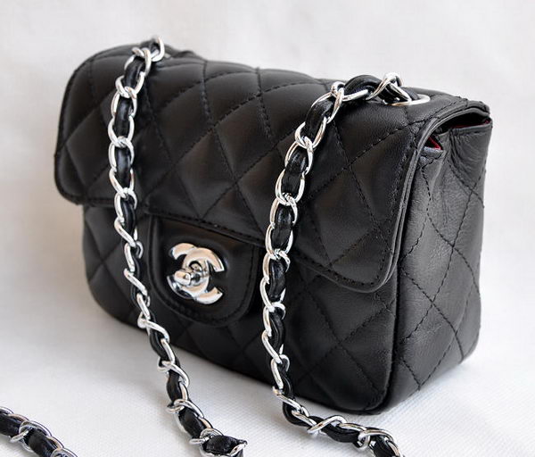 Chanel Classic Black Lambskin Silver Chain Quilted Flap Bag 1115