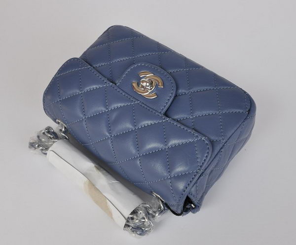 Chanel Classic Blue Lambskin Silver Chain Quilted Flap Bag 1115