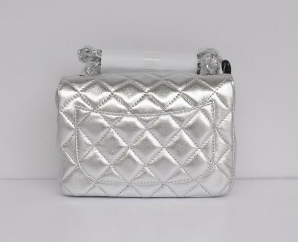 Chanel Classic Light Silver Lambskin Silver Chain Quilted Flap Bag 1115