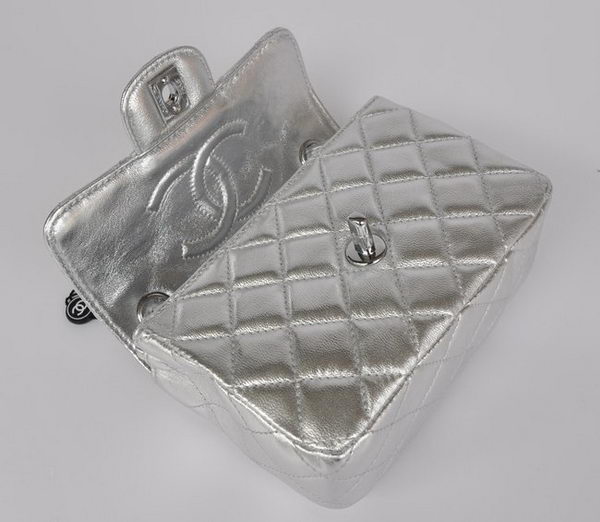 Chanel Classic Light Silver Lambskin Silver Chain Quilted Flap Bag 1115