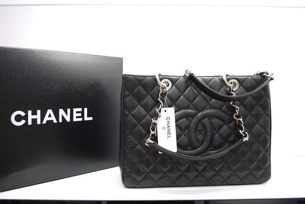 Chanel GST Caviar Leather Coco Bag A36092 Black Silver