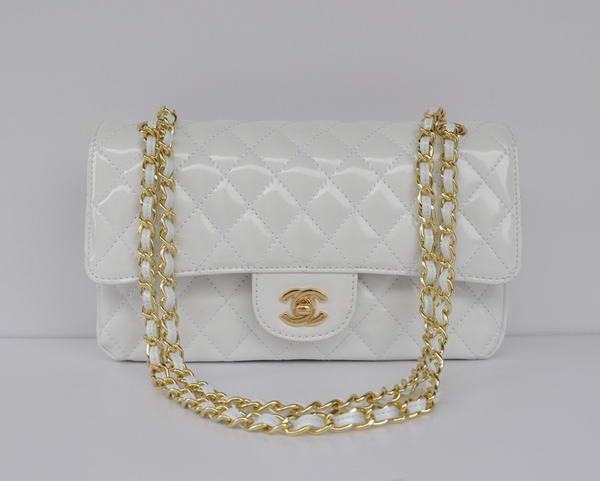 Cheap Chanel 2.55 Series Flap Bag 1112 White Patent Leather Golden Hardware