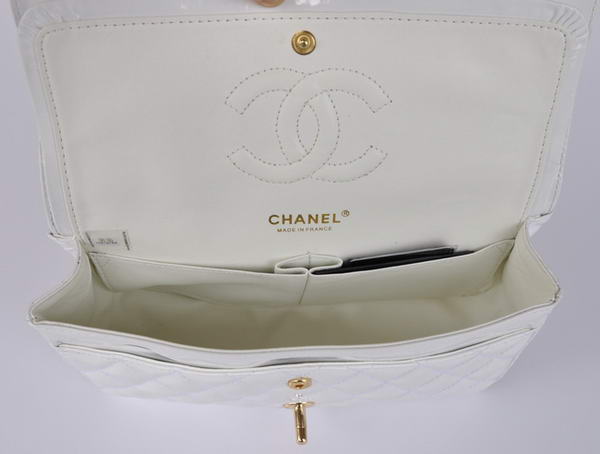 Cheap Chanel 2.55 Series Flap Bag 1112 White Patent Leather Golden Hardware