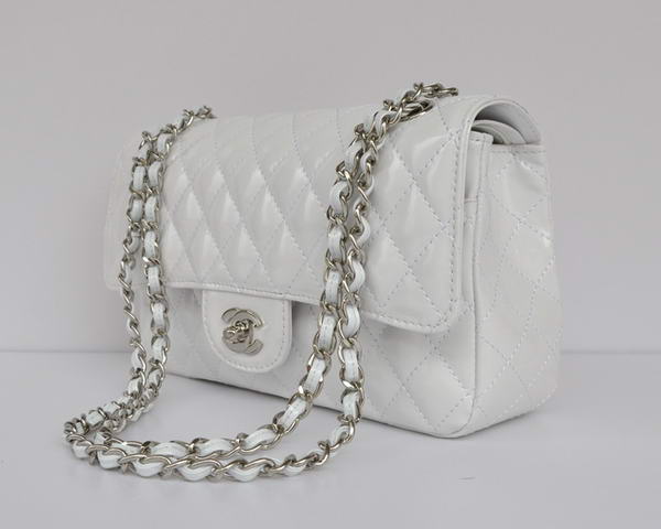 Cheap Chanel 2.55 Series Flap Bag 1112 White Patent Leather Silver Hardware