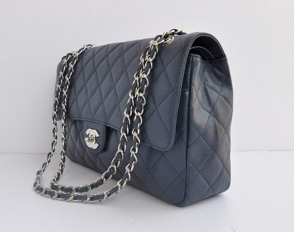 Cheap Chanel 2.55 Series Flap Bag 1113 Blue Leather Silver Hardware