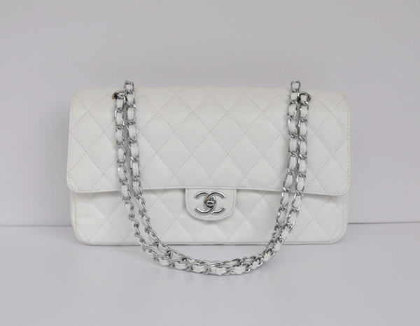 Cheap Chanel 2.55 Series Flap Bag 1113 White Leather Silver Hardware