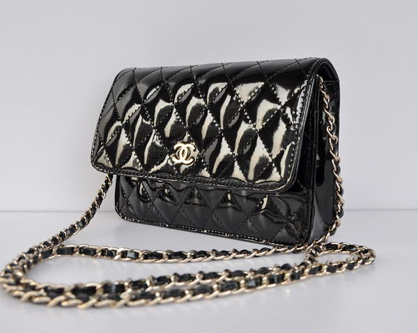 Cheap Chanel Mini Flap Bag A33814 Black Patent Golden