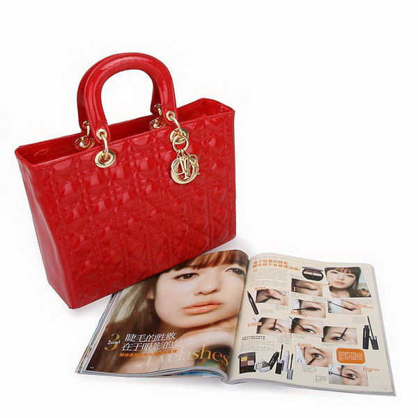 Dior Tote Bags Patent Leather Red 44561