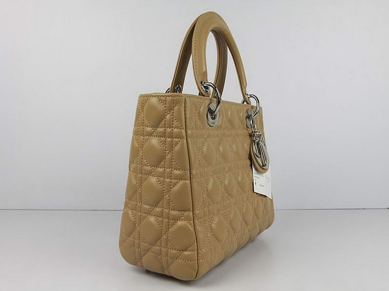 Christian Dior Lambskin Bags Lady Dior Bag CAL44550 Beige Silver