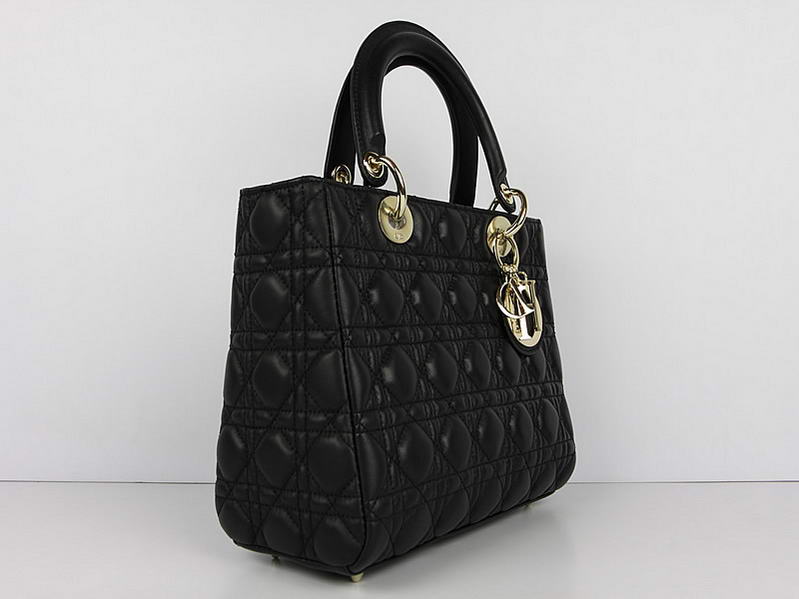 Christian Dior Lambskin Bags Lady Dior Bag CAL44550 Black Golden