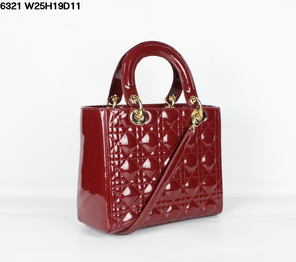 Christian Lady Dior Darkred Patent Leather Bag 6321 Gold