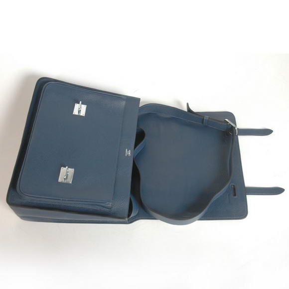 Hermes Steve 35CM Messenger Bag Clemence Leather Dark Blue