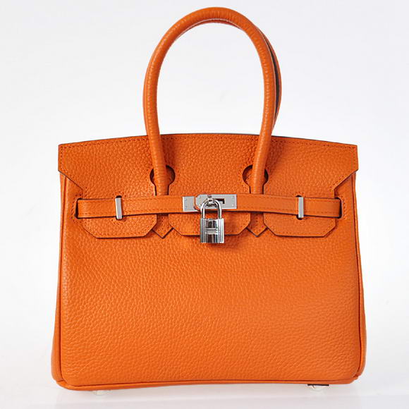 Hermes Birkin 25CM Tote Bags Togo Leather Orange Silver