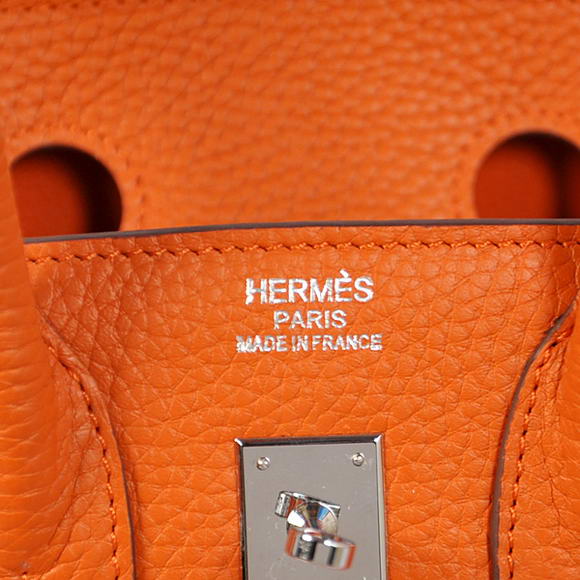 Hermes Birkin 25CM Tote Bags Togo Leather Orange Silver