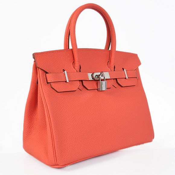 Hermes Birkin 30CM Tote Bags Pompadour Grain Leather Silver