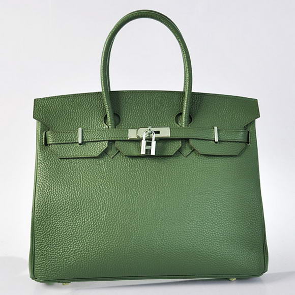 Hermes Birkin 35CM Tote Bags Togo Leather Amy Green Silver