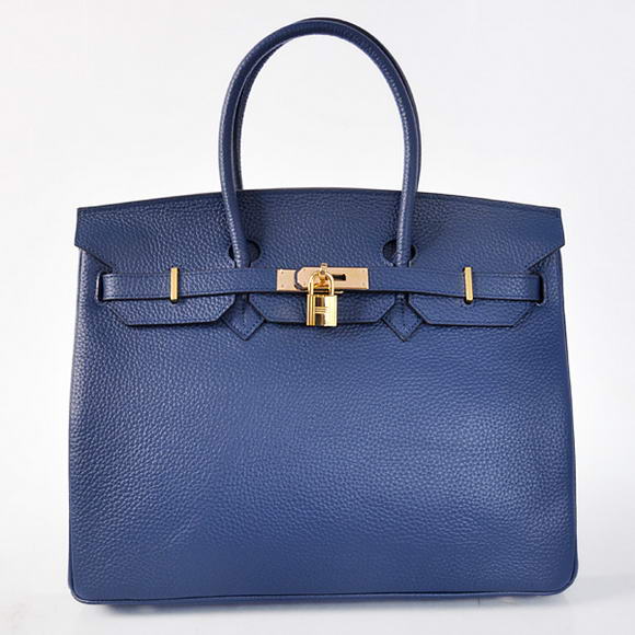 Hermes Birkin 35CM Tote Bags Togo Leather Dark Blue Golden