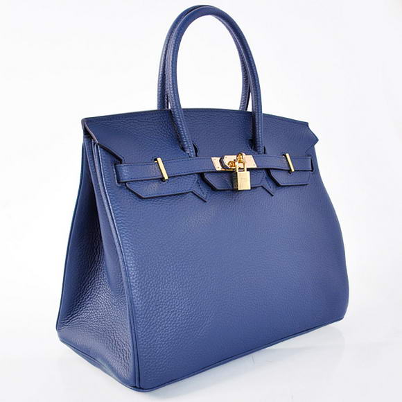 Hermes Birkin 35CM Tote Bags Togo Leather Dark Blue Golden