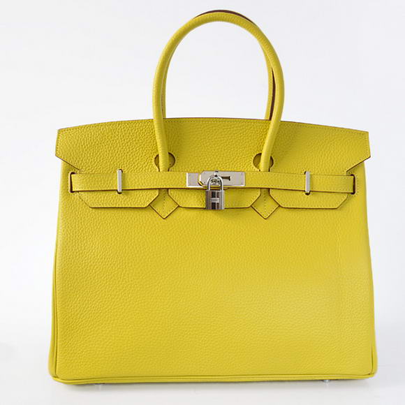 Hermes Birkin 35CM Tote Bags Togo Leather Lemon Silver