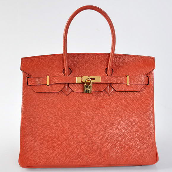 Hermes Birkin 35CM Tote Bags Togo Leather Mid Red Golden