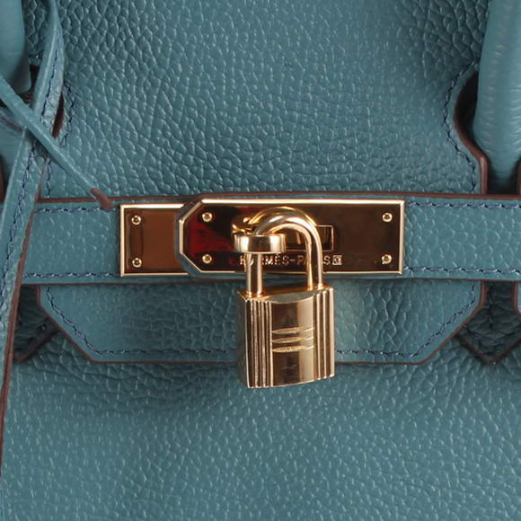 Hermes Birkin 35CM Smooth Leather Handbag 6089 Blue Golden