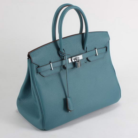 Hermes Birkin 35CM Smooth Leather Handbag 6089 Blue Silver