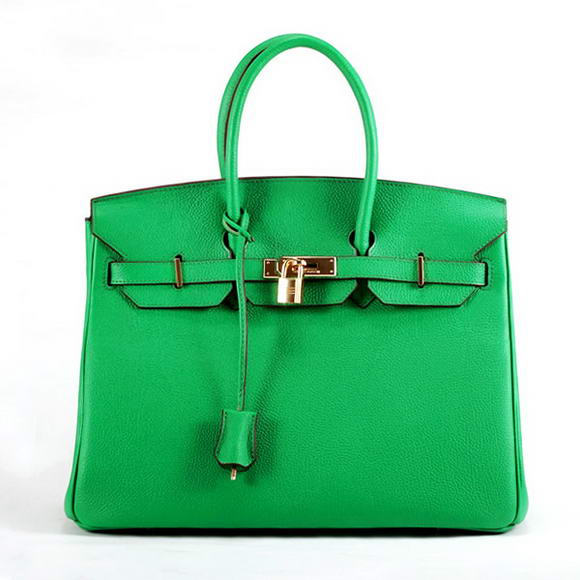 Hermes Birkin 35CM Smooth Leather Handbag 6089 Dark Green Golden