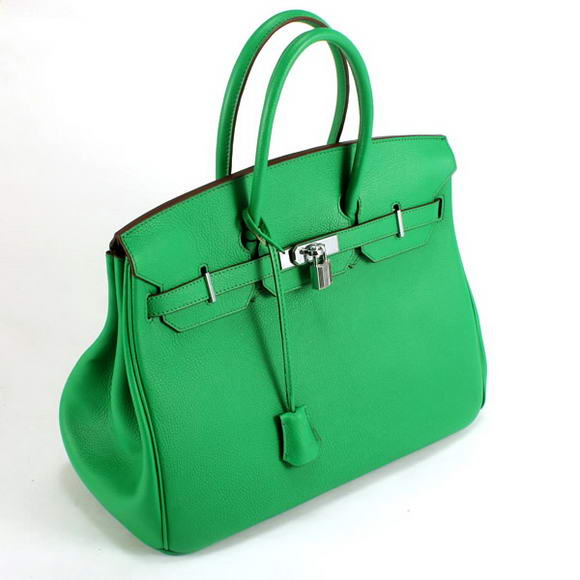 Hermes Birkin 35CM Smooth Leather Handbag 6089 Dark Green Silver