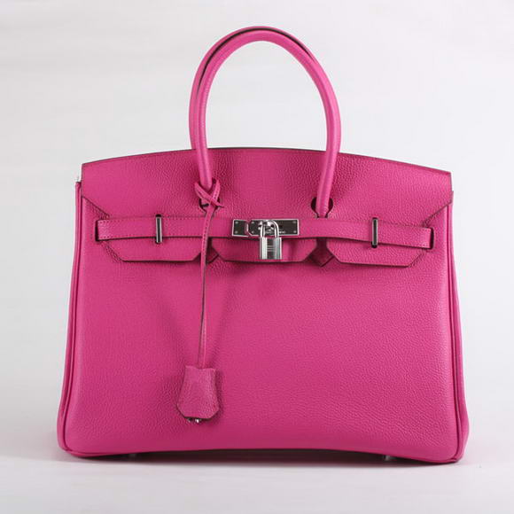 Hermes Birkin 35CM Smooth Leather Handbag 6089 Rose Silver