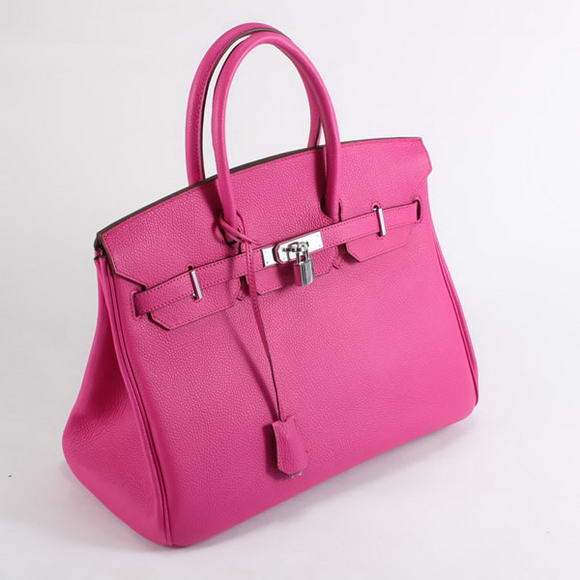 Hermes Birkin 35CM Smooth Leather Handbag 6089 Rose Silver