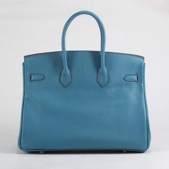 Hermes Birkin 35CM Togo Leather Handbag 6089 Blue Golden