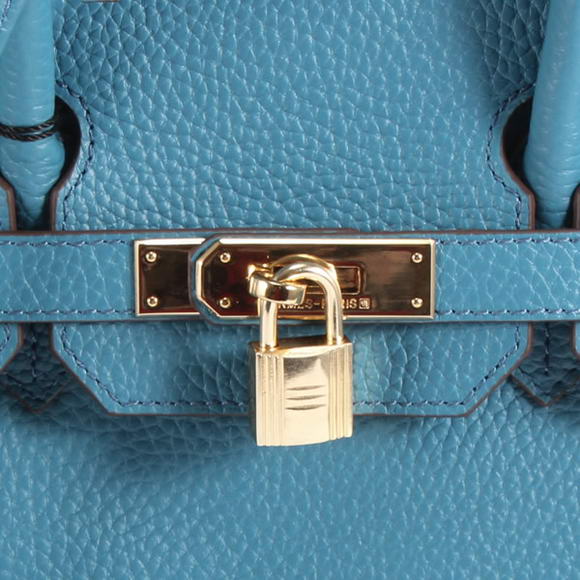 Hermes Birkin 35CM Togo Leather Handbag 6089 Blue Golden