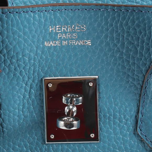 Hermes Birkin 35CM Togo Leather Handbag 6089 Blue Silver