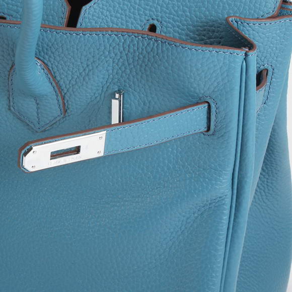 Hermes Birkin 35CM Togo Leather Handbag 6089 Blue Silver