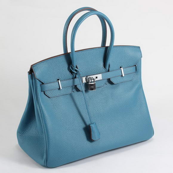 Hermes Birkin 35CM Togo Leather Handbag 6089 Blue Silver