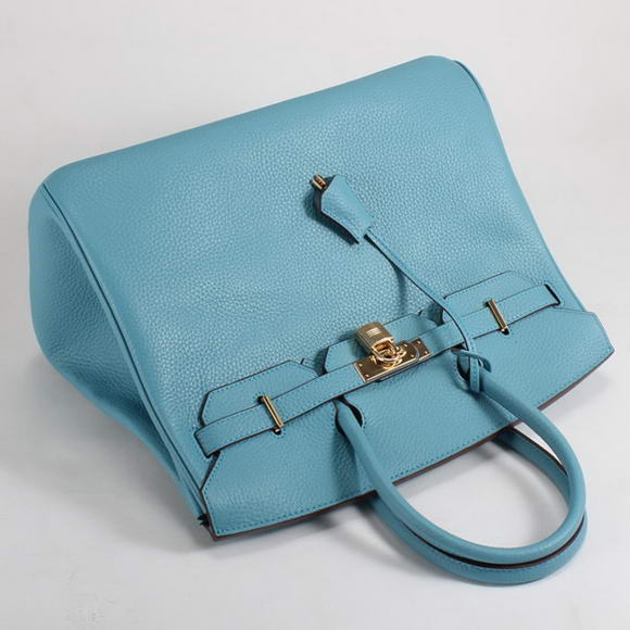 Hermes Birkin 35CM Togo Leather Handbag 6089 Light Blue Golden