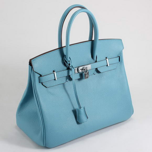 Hermes Birkin 35CM Togo Leather Handbag 6089 Light Blue Silver