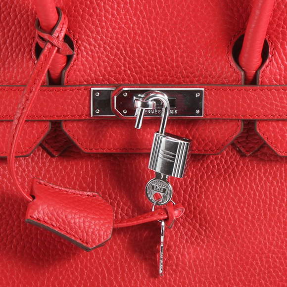 Hermes Birkin 35CM Togo Leather Handbag 6089 Red Silver