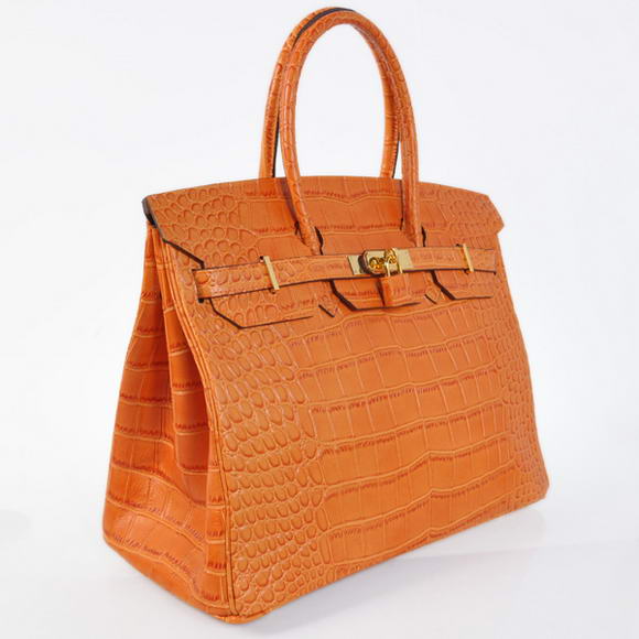 Hermes Birkin 35CM Tote Bags Crocodile Togo Leather Orange Golden