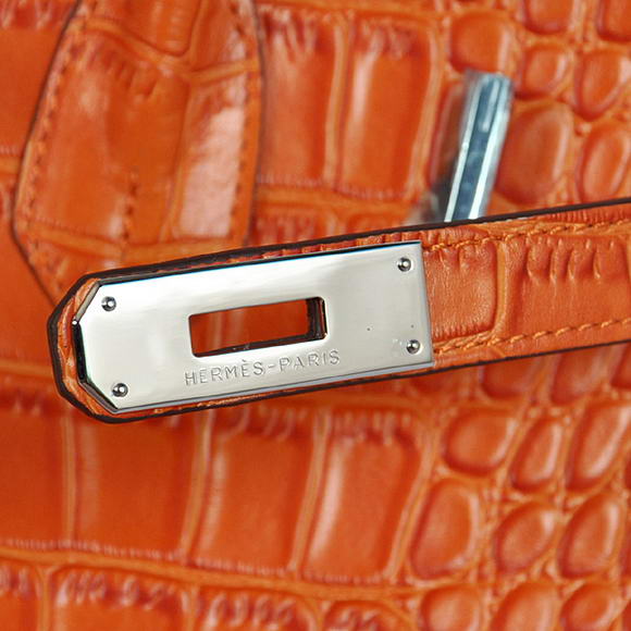 Hermes Birkin 35CM Tote Bags Crocodile Togo Leather Orange Silver