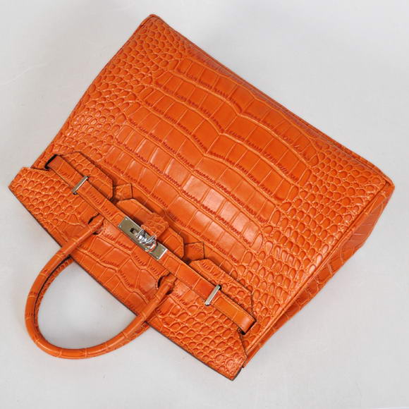 Hermes Birkin 35CM Tote Bags Crocodile Togo Leather Orange Silver