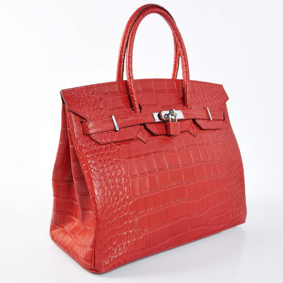 Hermes Birkin 35CM Tote Bags Crocodile Togo Leather Red Silver