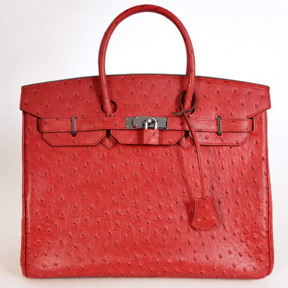 Hermes Birkin 35CM Tote Bags Ostrich Togo Leather Red Silver